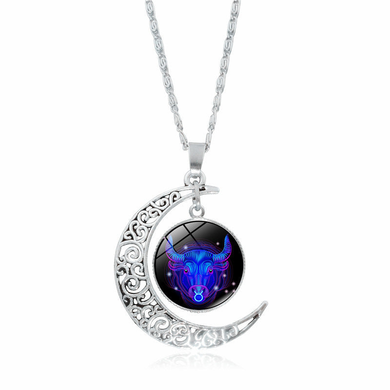 12 Constellation Zodiac Sign Moon Glass Necklace