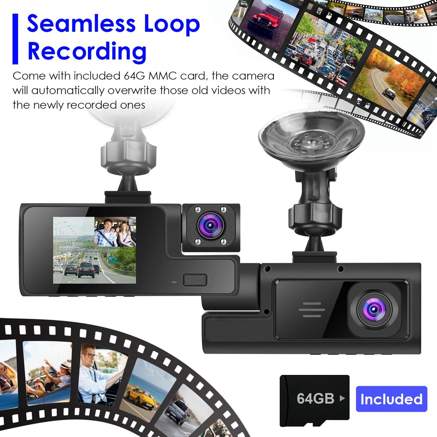 1Pc WiFi FHD 1080P Car Dash Cam – 3 Channels Front, Rear & Inside with Loop Recording & Reversing Visual - Dash Video Cameras | Buy Online in UK