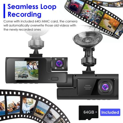 1Pc WiFi FHD 1080P Car Dash Cam – 3 Channels Front, Rear & Inside with Loop Recording & Reversing Visual - Dash Video Cameras | Buy Online in UK