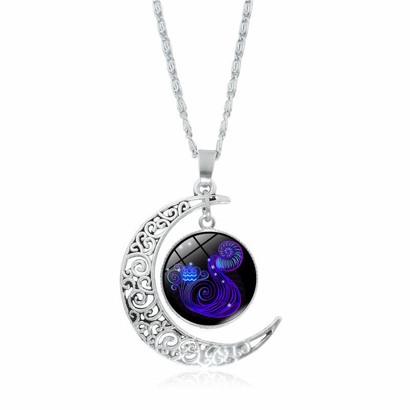 12 Constellation Zodiac Sign Moon Glass Necklace