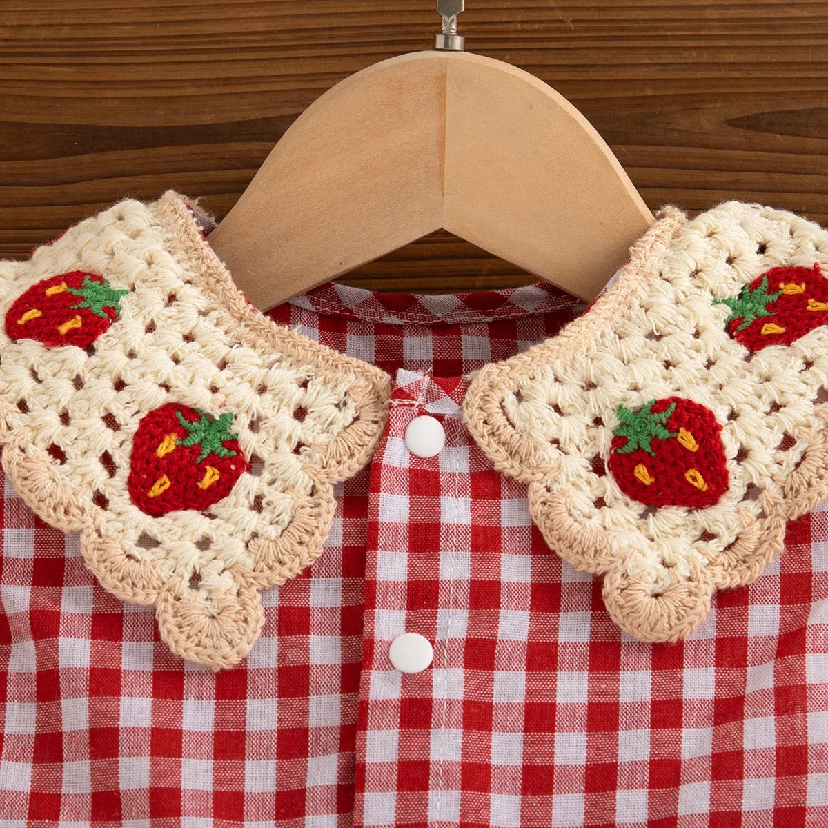 Cute Baby Girl Summer Dress  Red Checkered Cotton Strawberry Lapel Beach Outfit