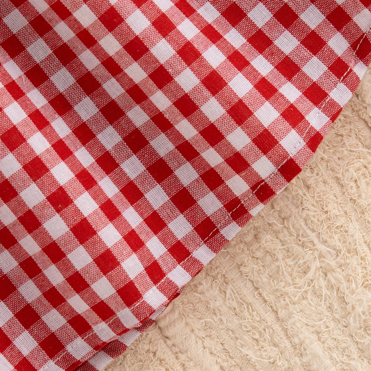 Cute Baby Girl Summer Dress  Red Checkered Cotton Strawberry Lapel Beach Outfit