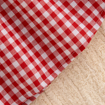 Cute Baby Girl Summer Dress  Red Checkered Cotton Strawberry Lapel Beach Outfit